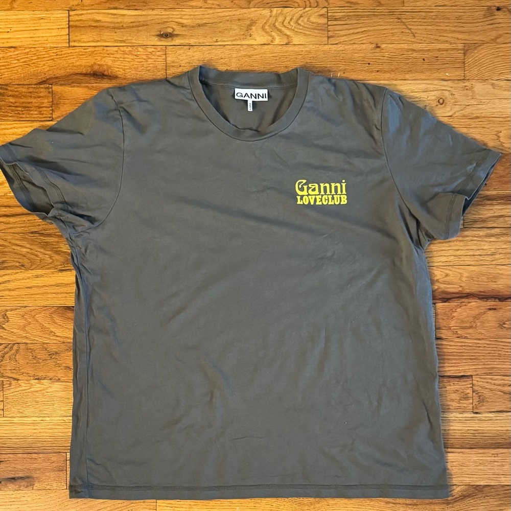 Ganni Charcoal and Yellow Short Sleeve Tee